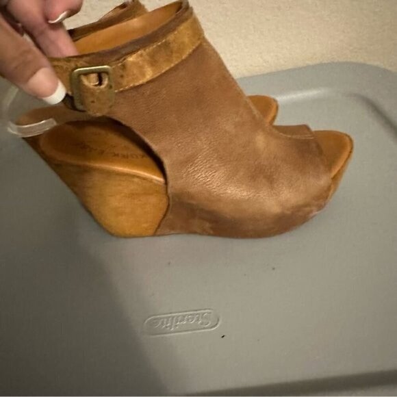 KORK-EASE Berit Wedge Leather Suede Tan Open Toe Buckle NEW Size 7 - Picture 4 of 10